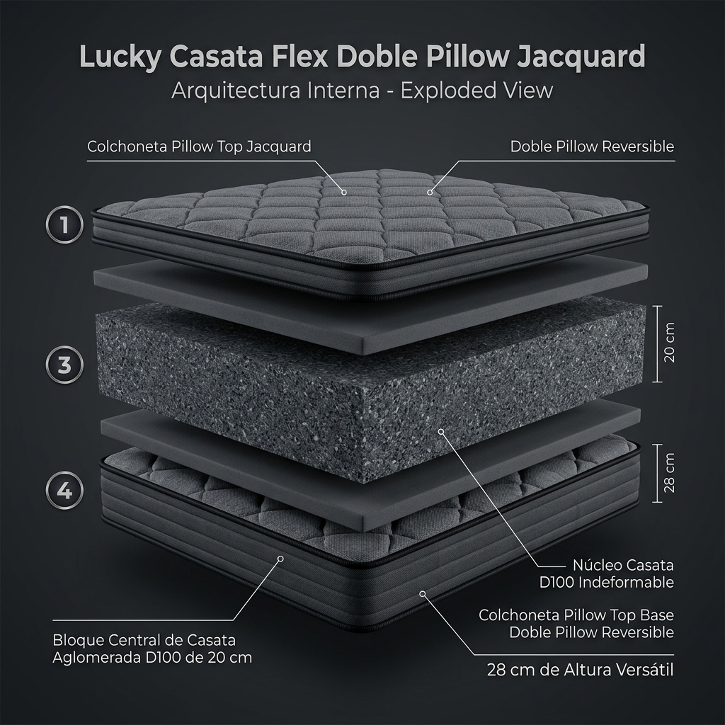 Colchón Lucky Casata Flex Doble Pillow Jacquard 28 cm - Imagen 4