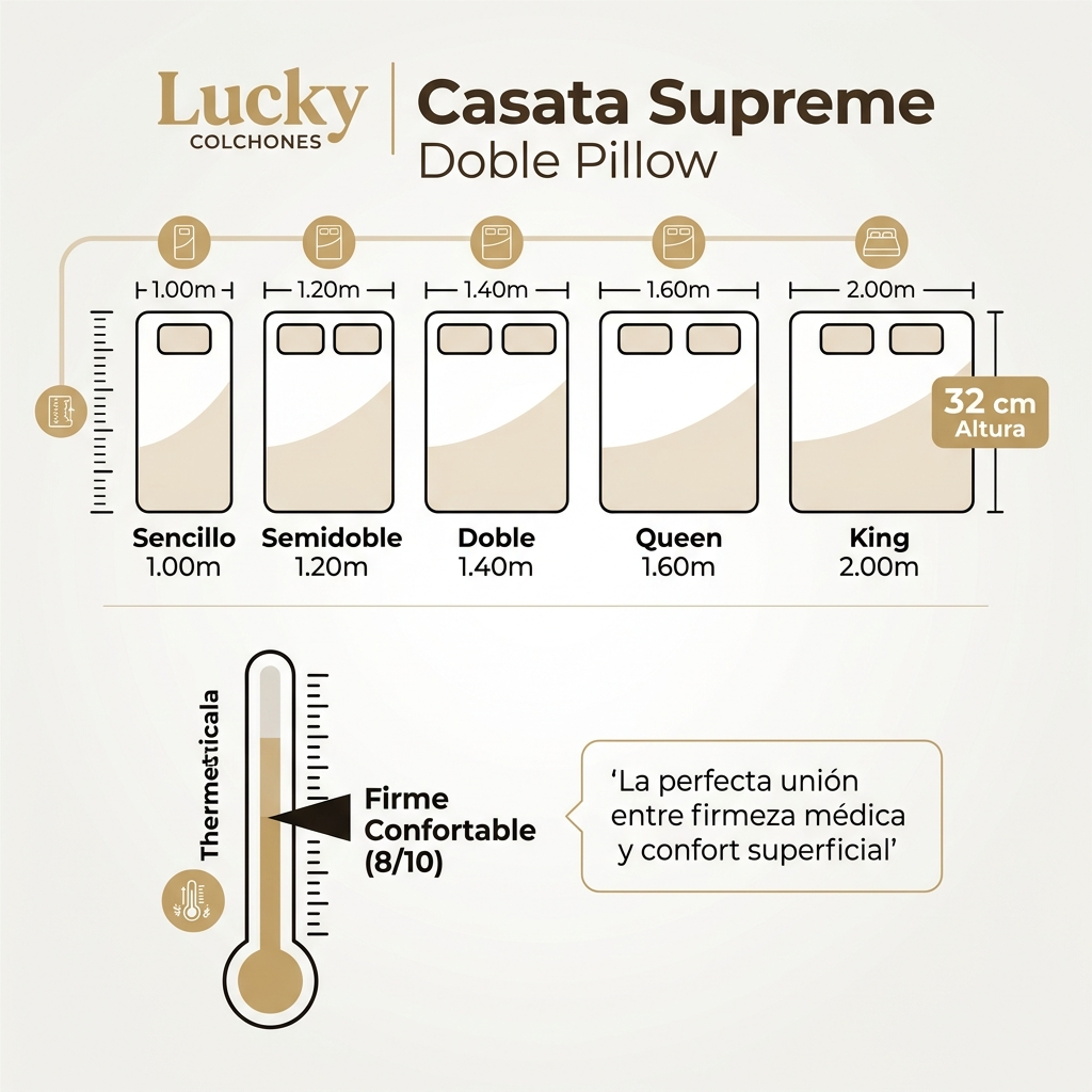 Colchón Lucky Casata Supreme Doble Pillow Jacquard 32 cm - Imagen 5