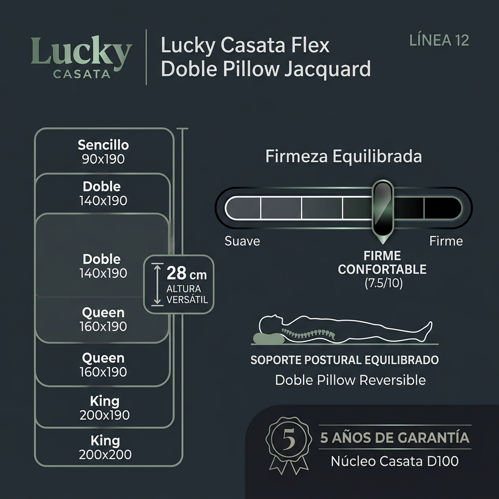 Colchón Lucky Casata Flex Doble Pillow Jacquard 28 cm - Imagen 5