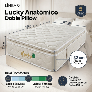 Colchón Lucky Anatómico Doble Pillow D26 + Penta 32 cm